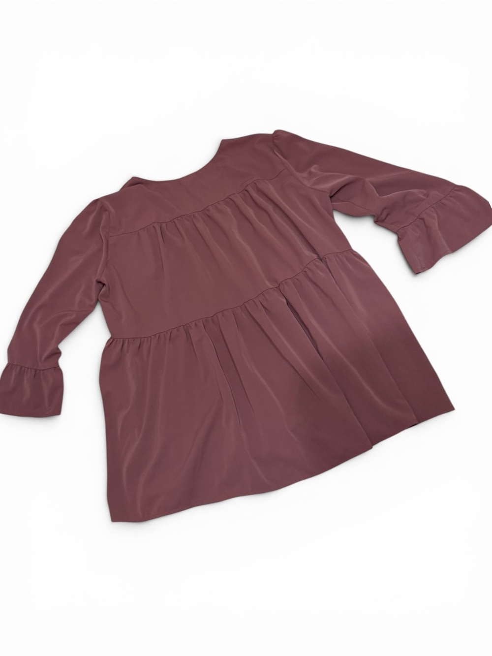 Chic Soul 2X Dusty Mauve Tiered Babydoll Bell Sleeve Boutique Blouse Plus